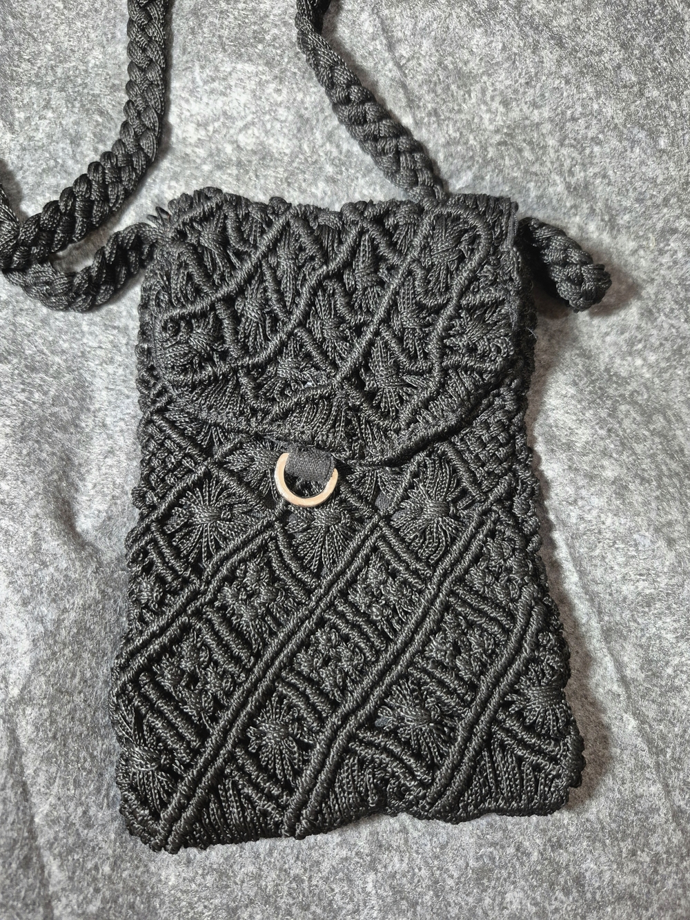 Zara Black Macramé Crochet Crossbody Mobile Phone Or Evening Mini Bag.